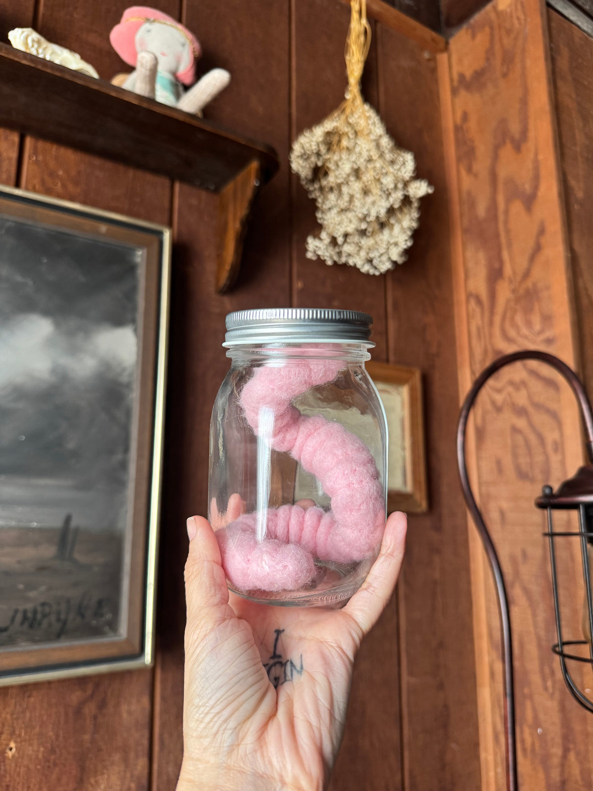 Worm in jar needle felted