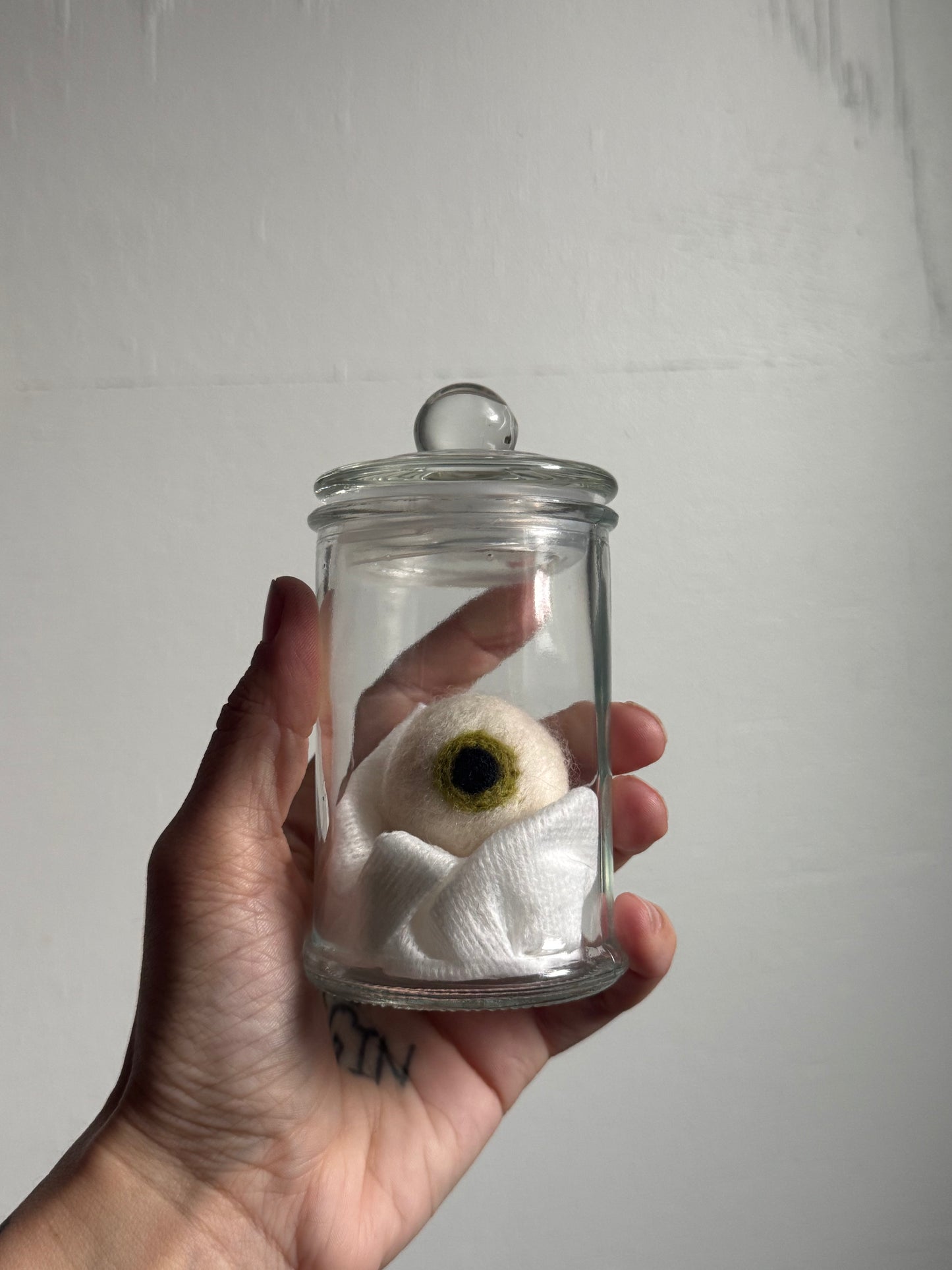 Needle felted eyeball in jar
