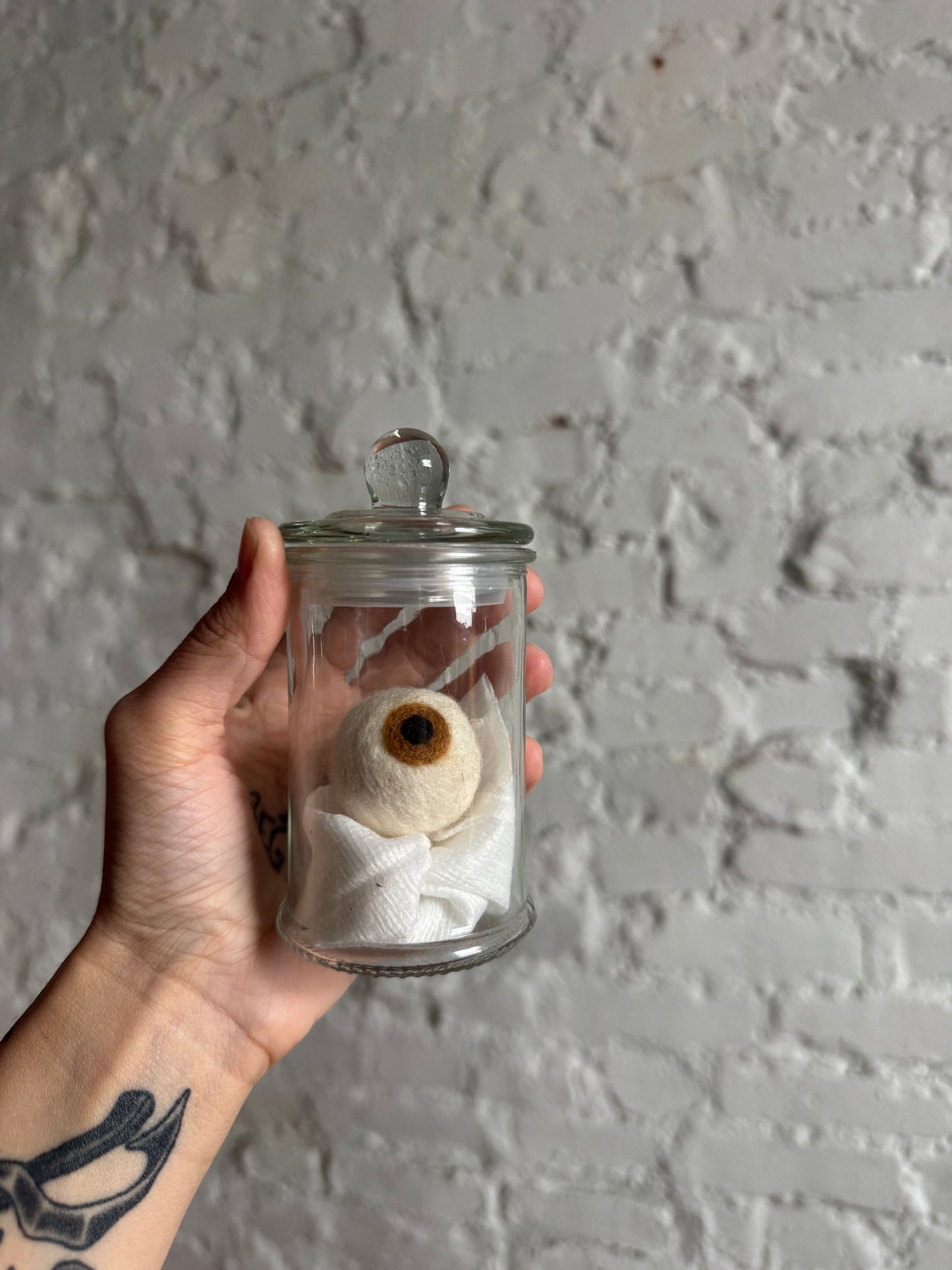Needle felted eyeball in jar