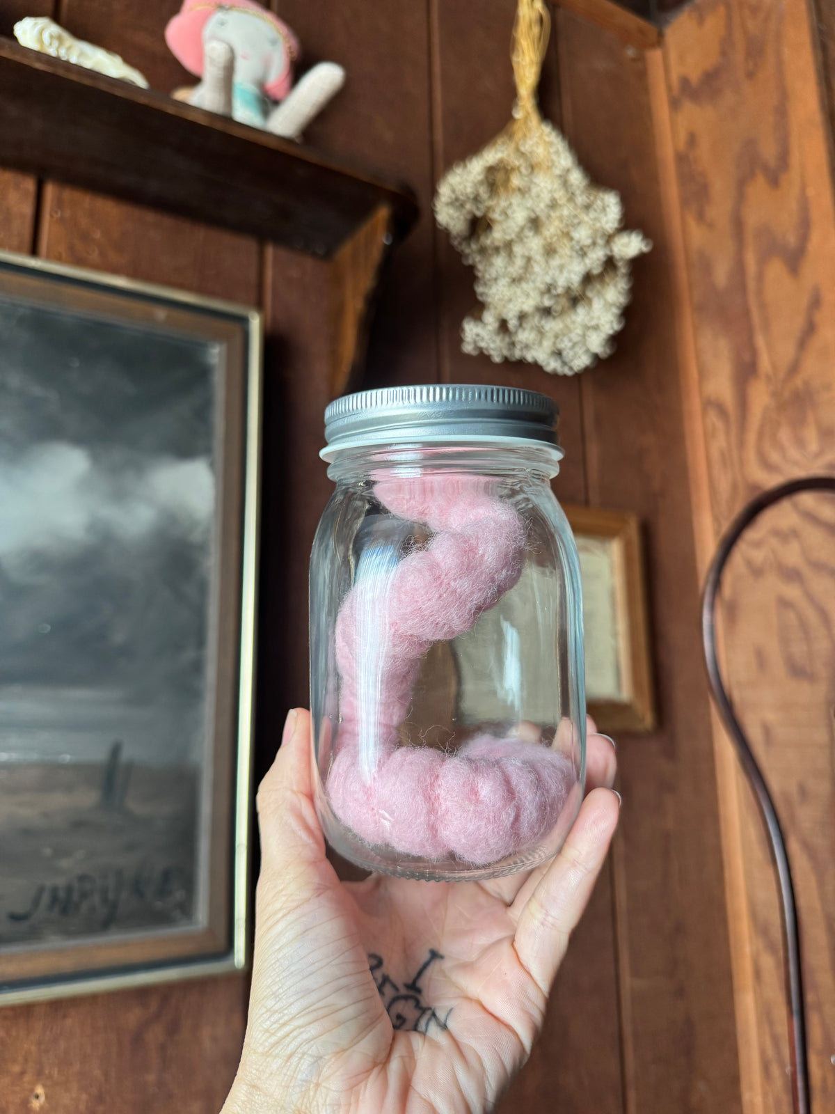 Worm in jar needle felted