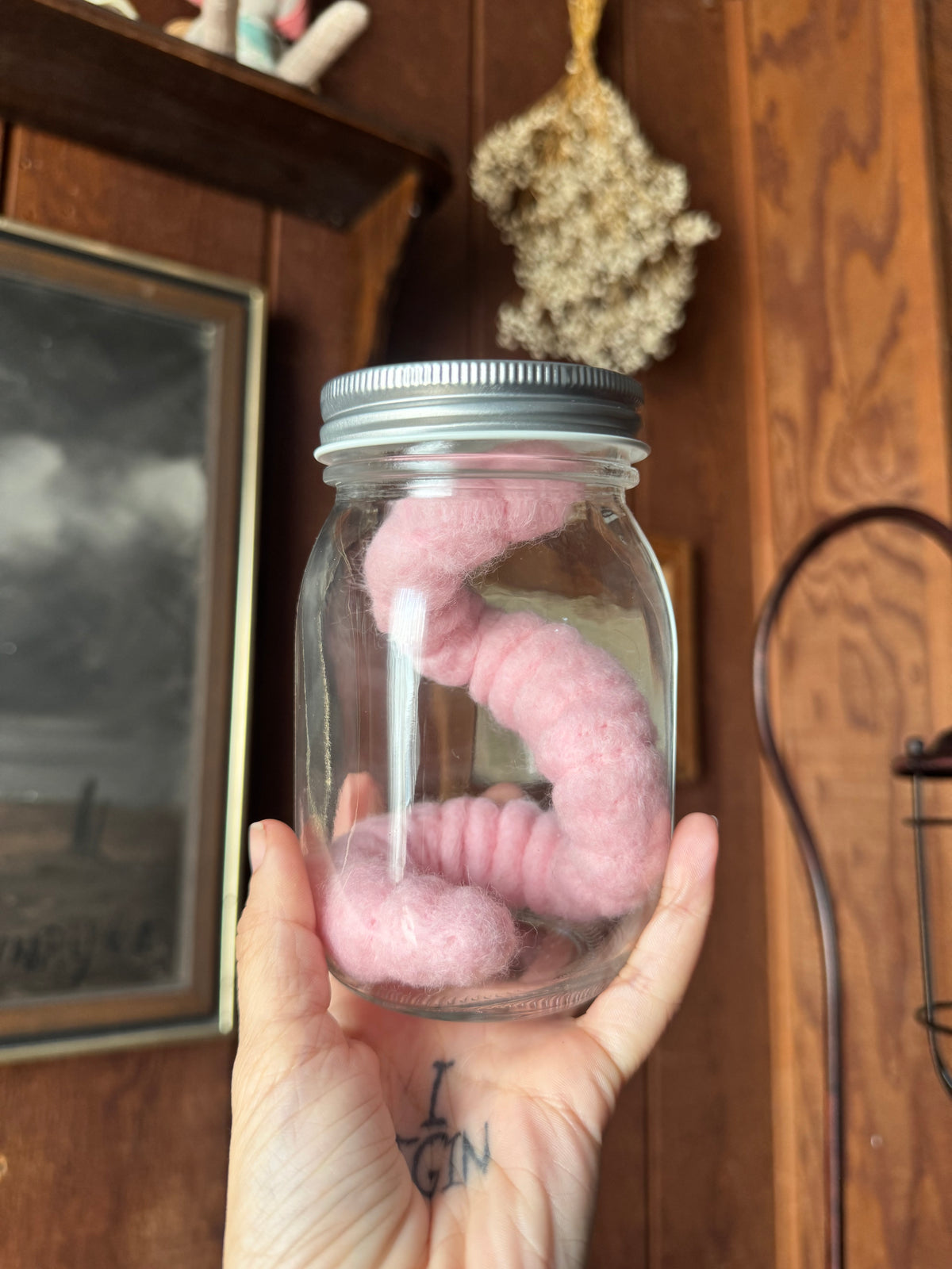 Worm in jar needle felted