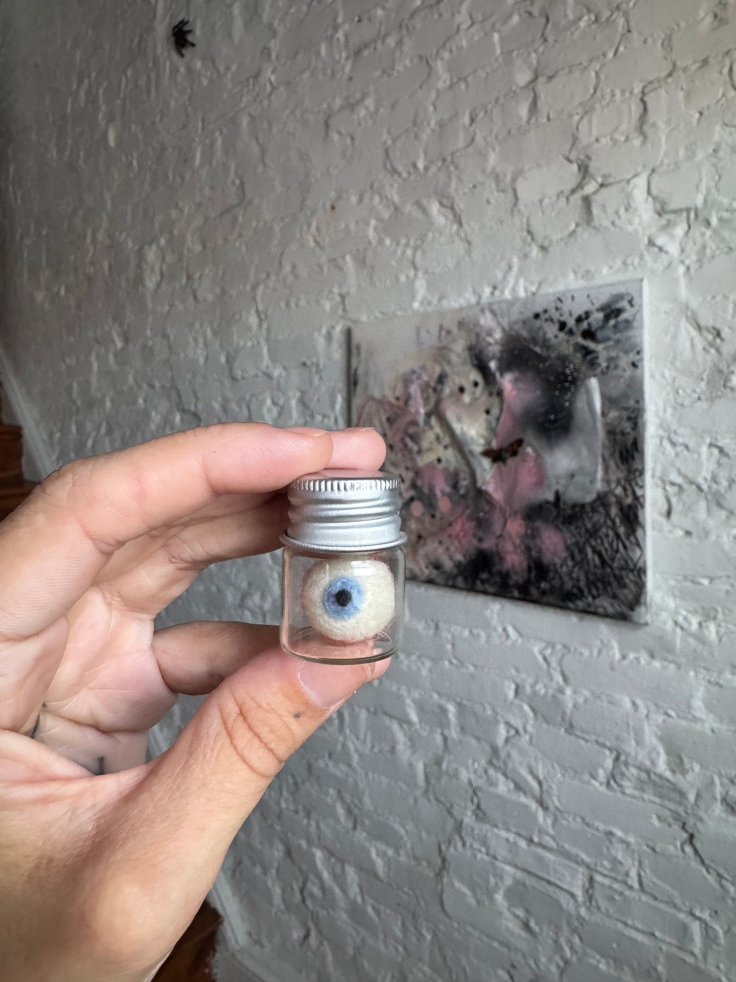 Mini felted eyeball in jar