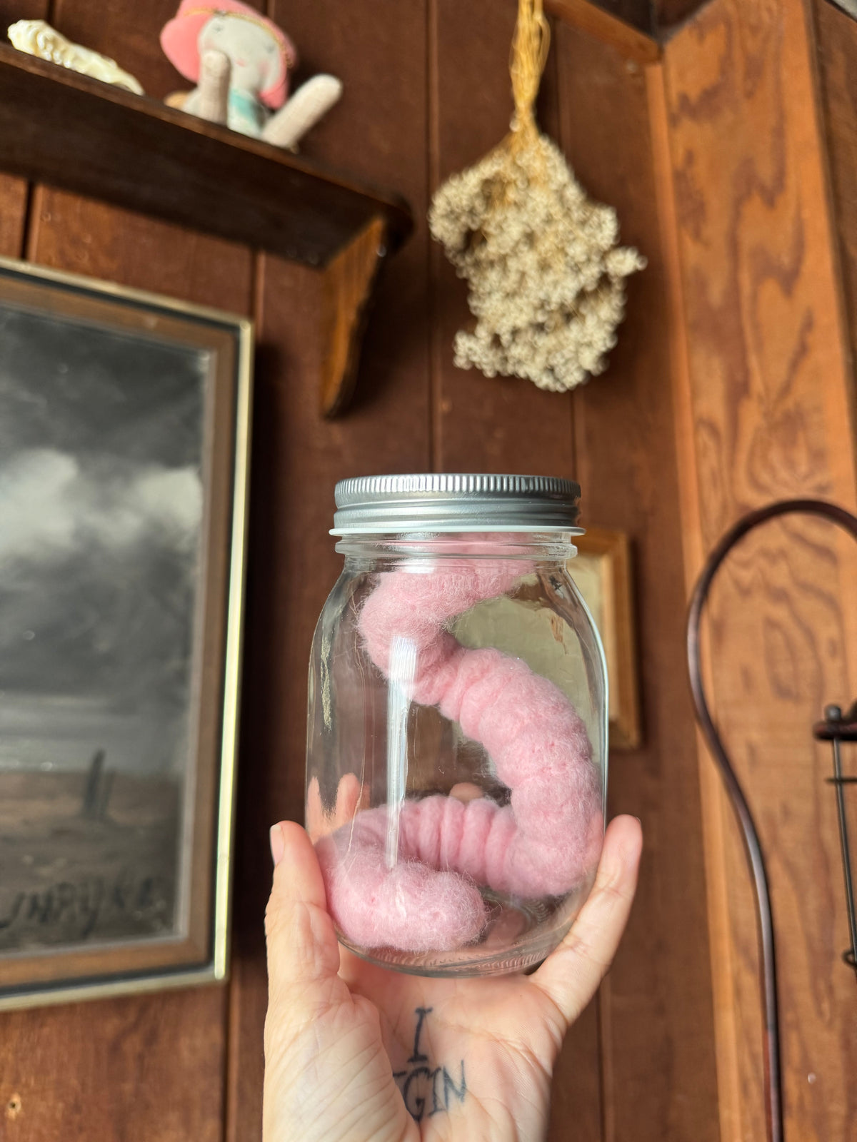 Worm in jar needle felted