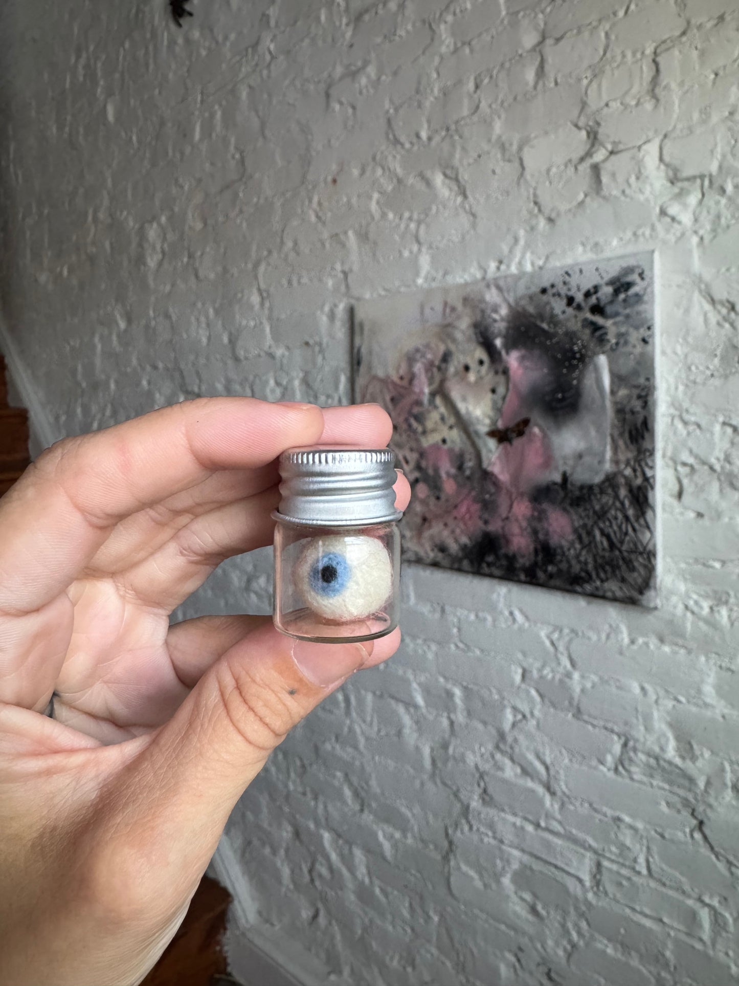 Mini felted eyeball in jar