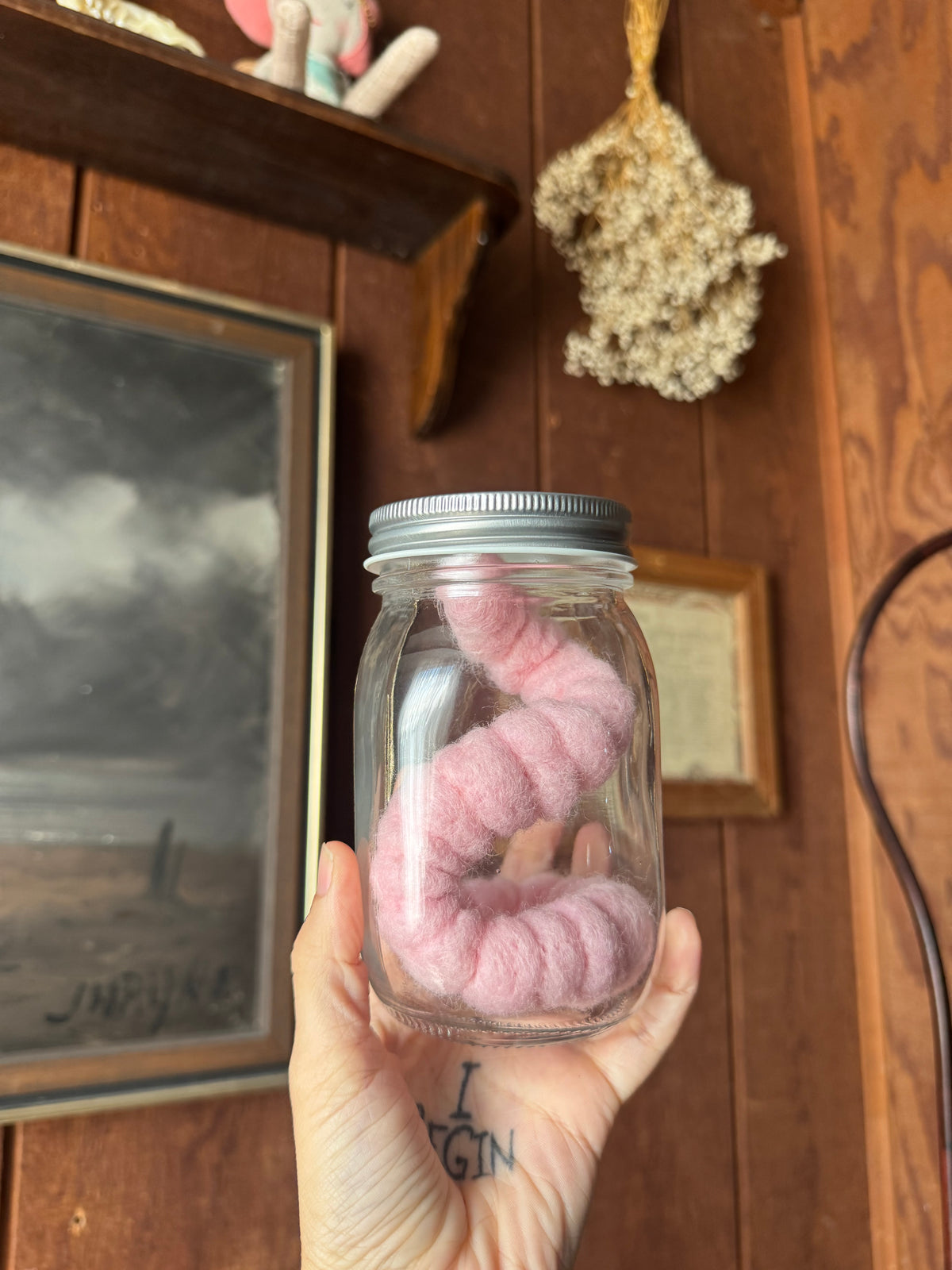 Worm in jar needle felted