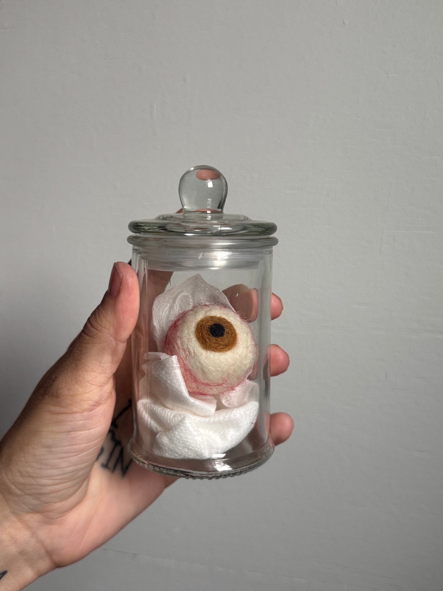 Needle felted eyeball in jar