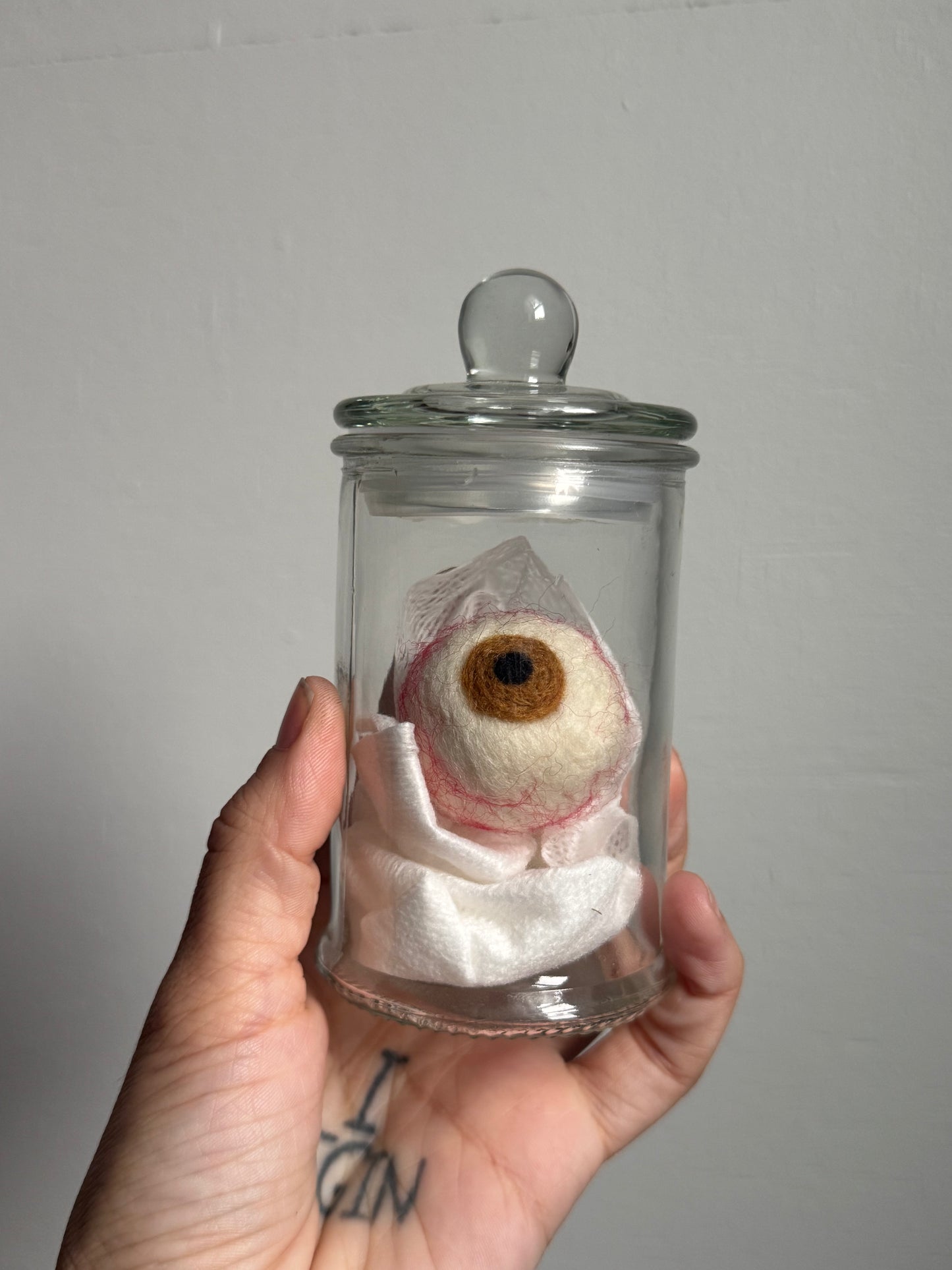 Needle felted eyeball in jar