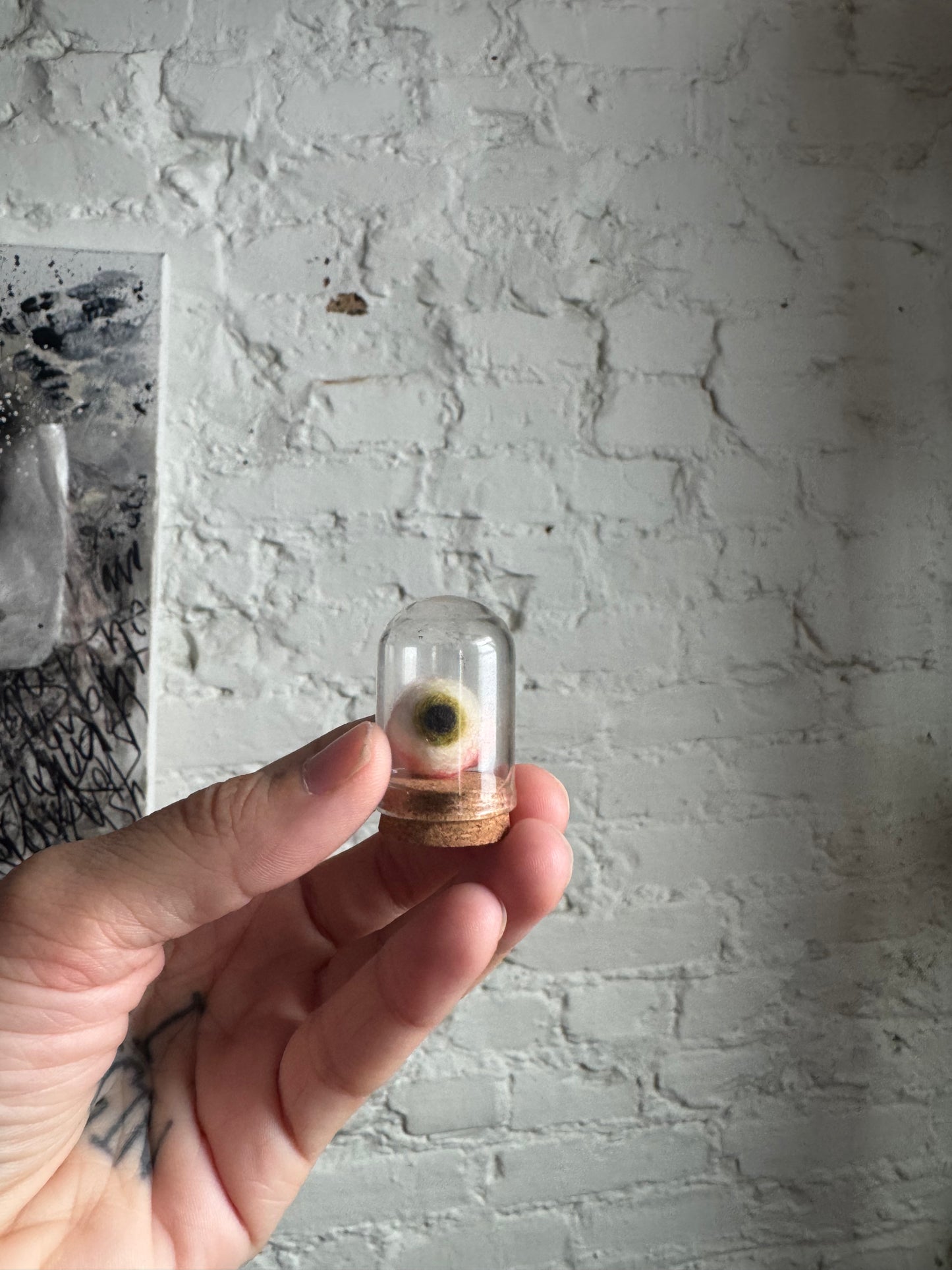 Mini felted eyeball in jar