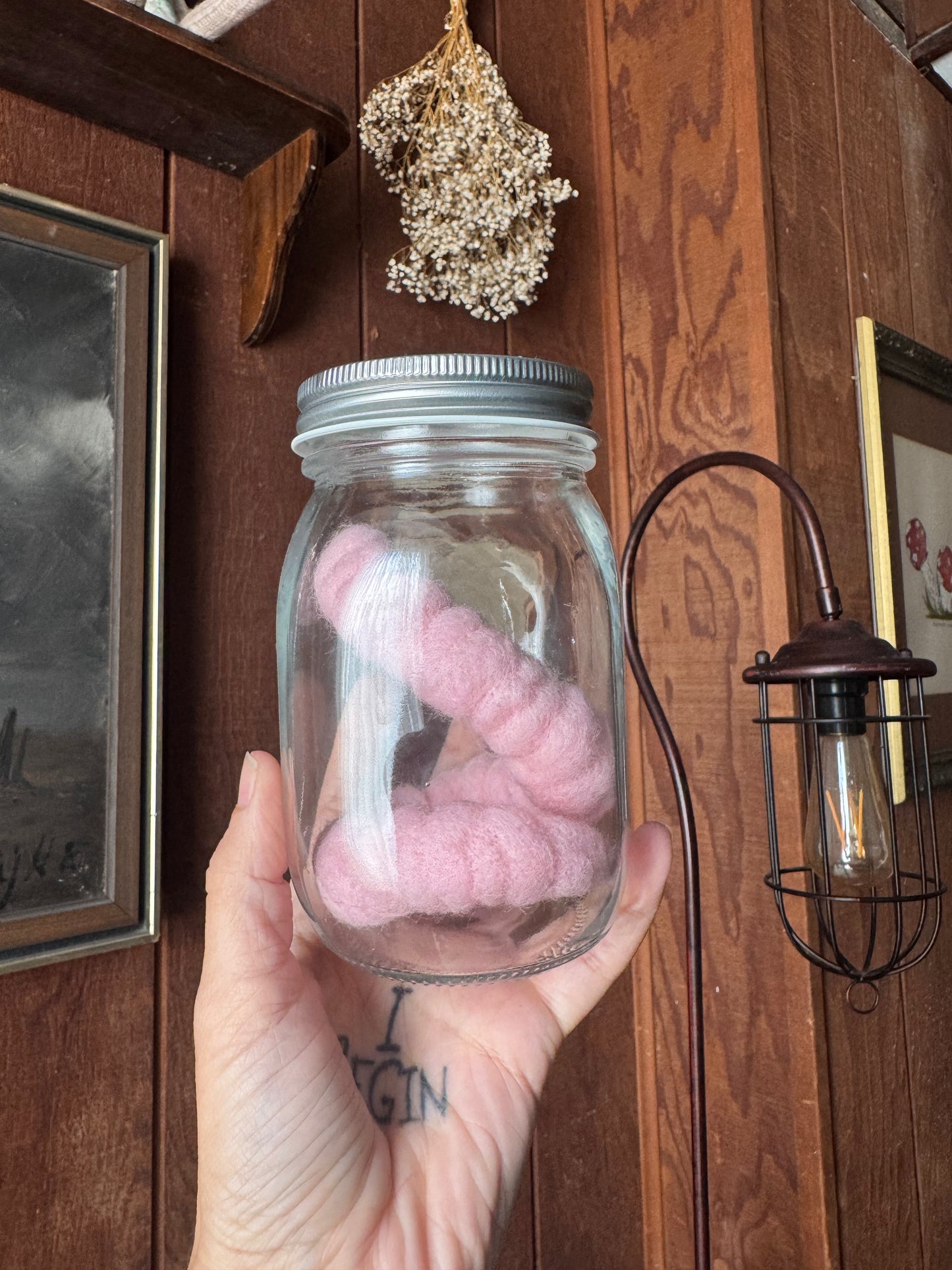 Worm in jar needle felted