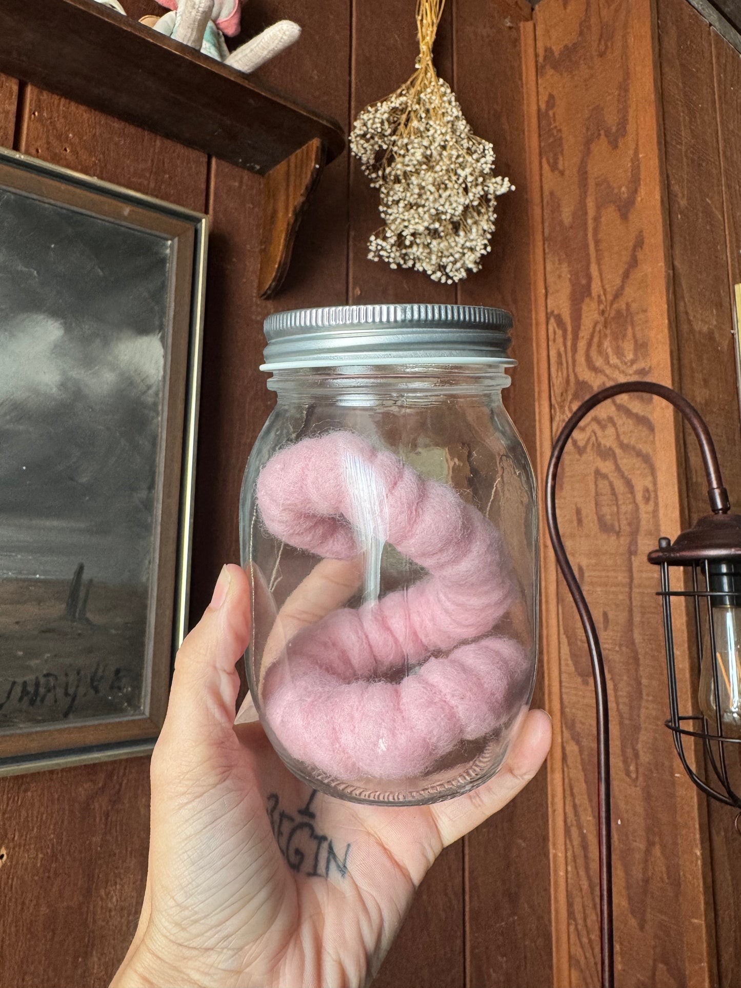 Worm in jar needle felted