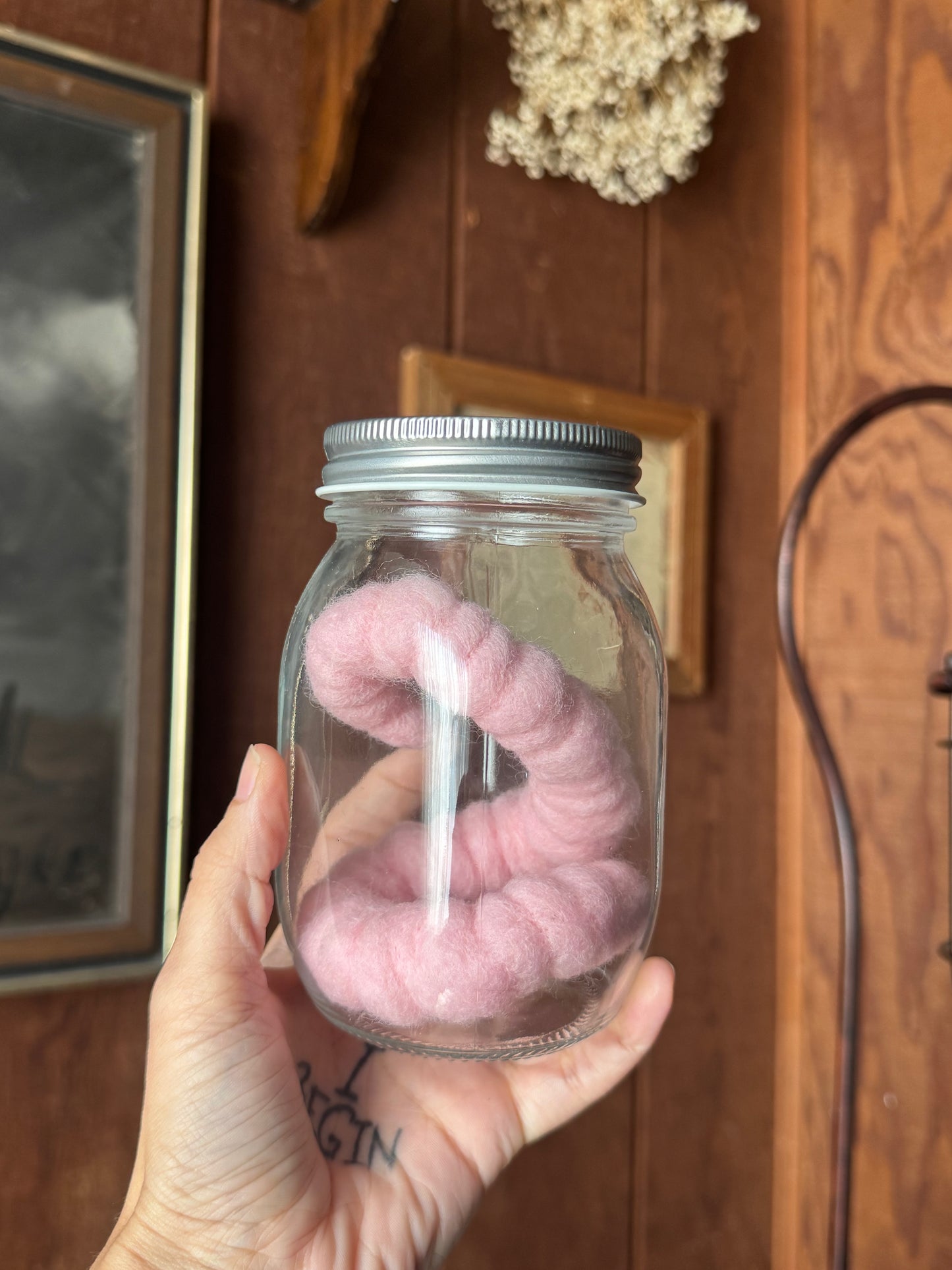 Worm in jar needle felted