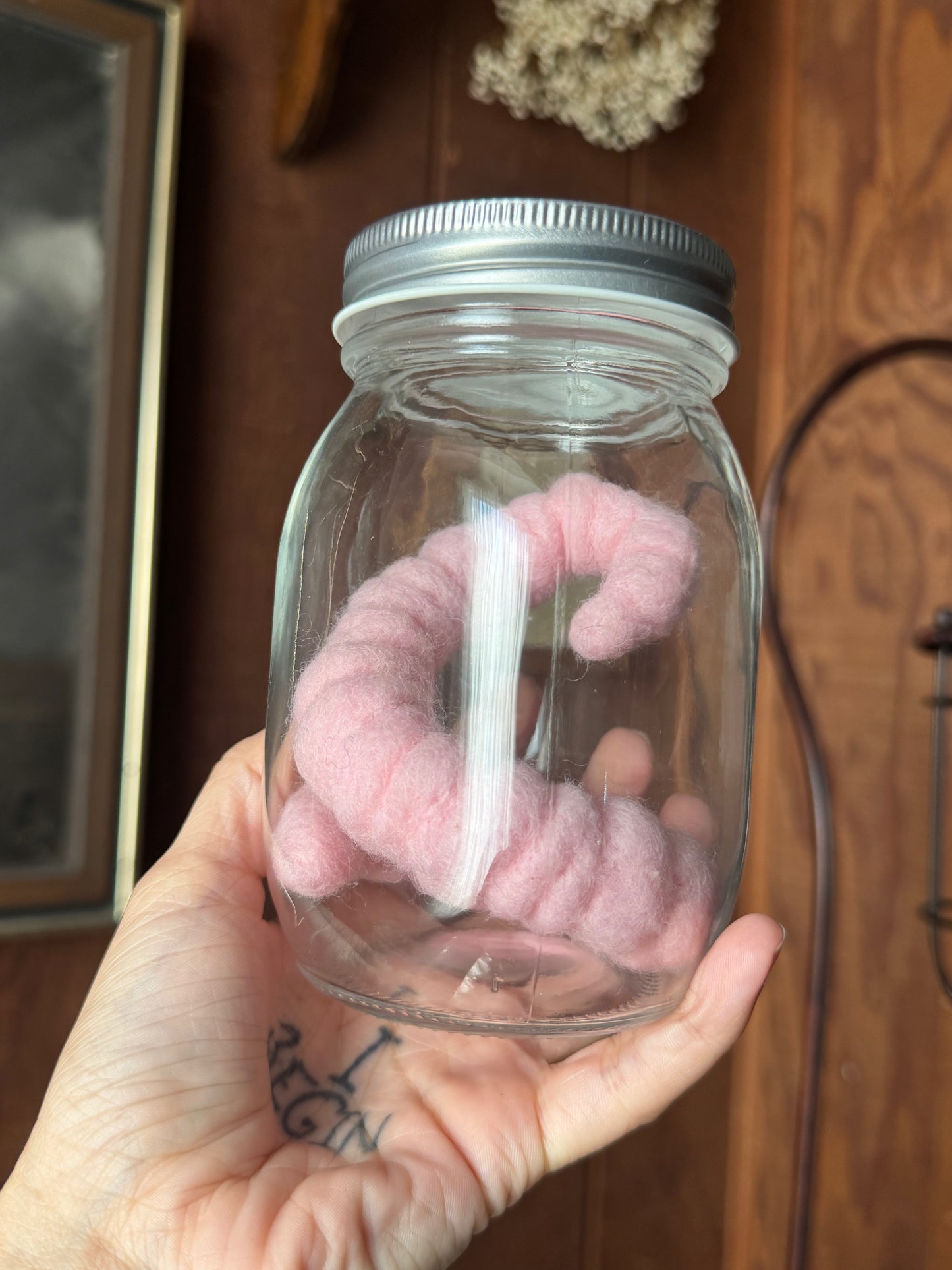 Worm in jar needle felted